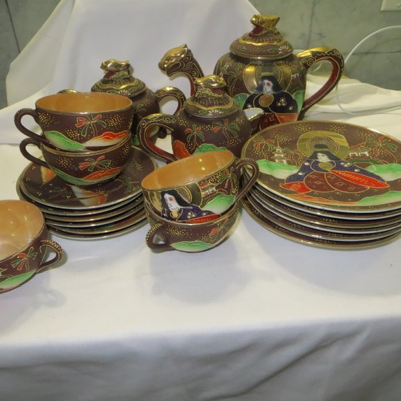 Satsuma Moriage 20 PC Tea Set Japanese Dragonware - Picture 5 of 8